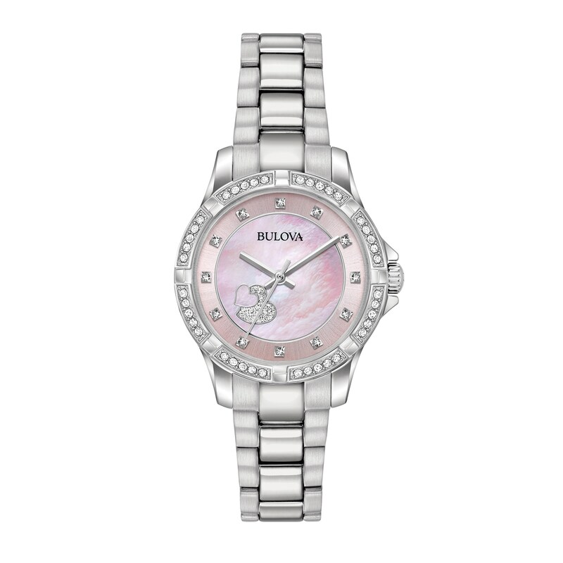 Main Image 1 of Ladies’ Bulova Crystal Accent Bezel Watch with Pink Mother-of-Pearl Hearts Dial (Model: 96L237)