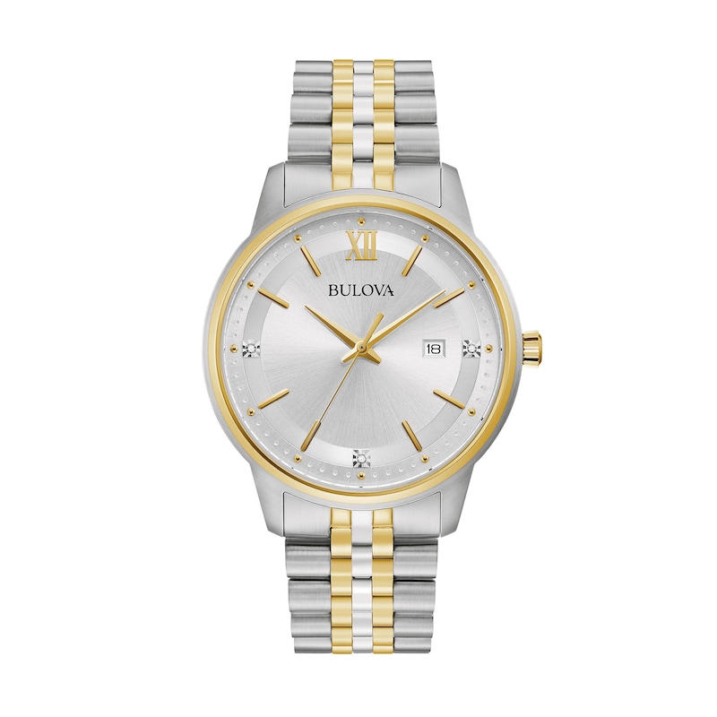 Main Image 1 of Men’s Bulova Classic Diamond Accent Two-Tone IP Watch with Silver-Tone Dial (Model: 98D161)