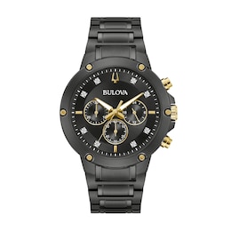Men’s Bulova Classic Diamond Accent Black IP Chronograph Watch with Black Dial (Model: 98D190)