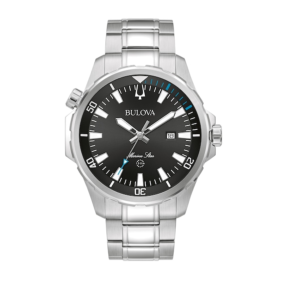 Menâs Bulova Marine Star Watch with Black Dial and Blue Accent (Model: 96B382)