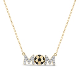 1/10 CT. T.W. Diamond Soccer “MOM” Necklace in Sterling Silver with 14K Gold Plate