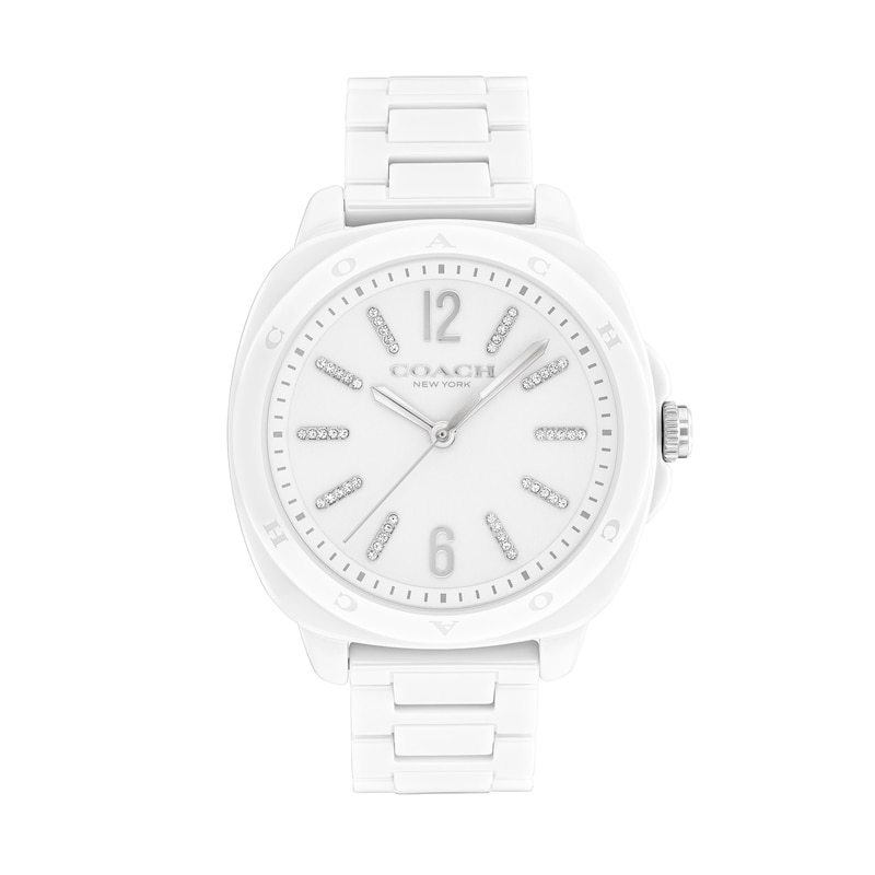 Main Image 1 of Ladies’ Coach Kitt Crystal Accent White Ceramic Watch with White Dial (Model: 14504407)