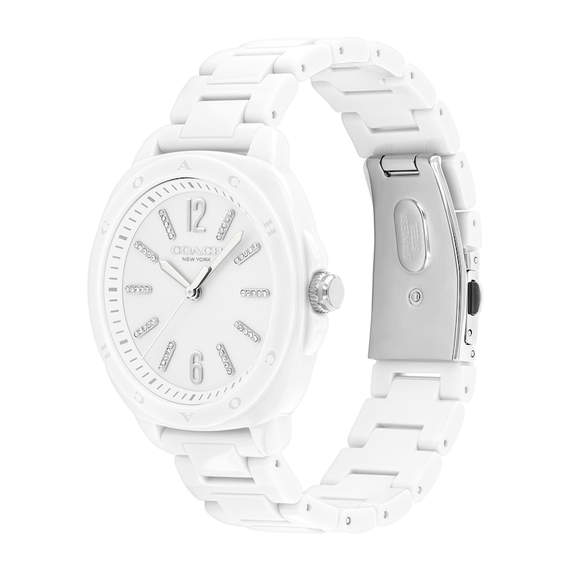 Main Image 2 of Ladies’ Coach Kitt Crystal Accent White Ceramic Watch with White Dial (Model: 14504407)