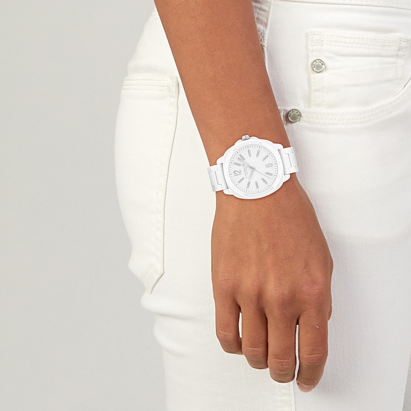Main Image 4 of Ladies’ Coach Kitt Crystal Accent White Ceramic Watch with White Dial (Model: 14504407)