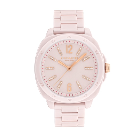 Ladies’ Coach Kitt Crystal Accent Pink Ceramic Watch with Blush Dial (Model: 14504408)