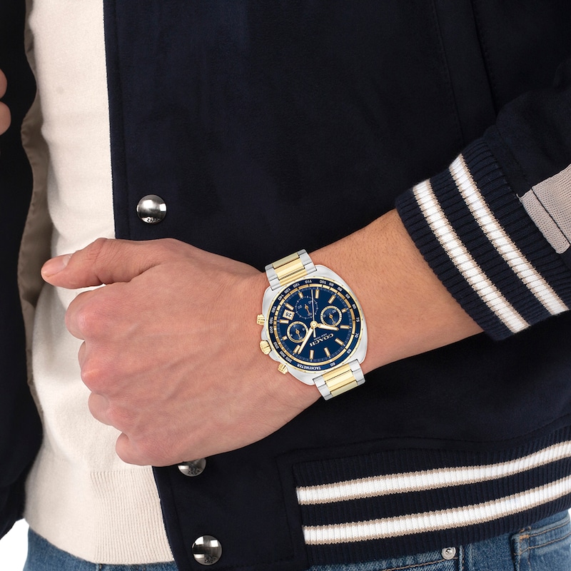 Main Image 4 of Men’s Coach Charter Two-Tone IP Chronograph Watch with Navy Blue Dial (Model: 14602704)