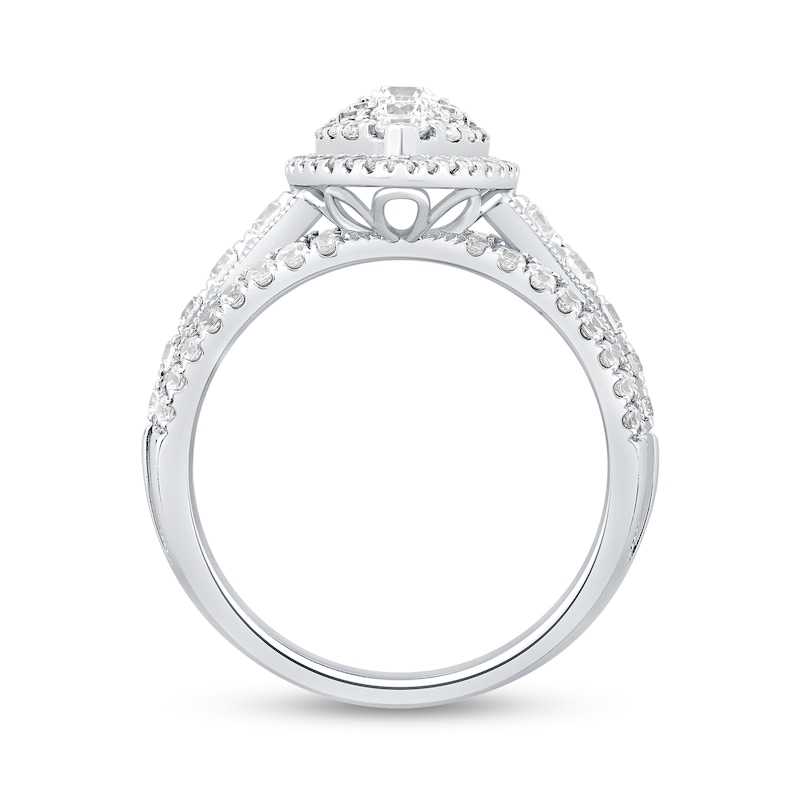 Main Image 2 of 1-1/2 CT. T.W. Multi-Diamond Double Marquise Frame Triple Row Shank Engagement Ring in 14K White Gold