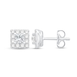 1 CT. T.W. Princess-Cut Diamond Frame Stud Earrings in 10K White Gold