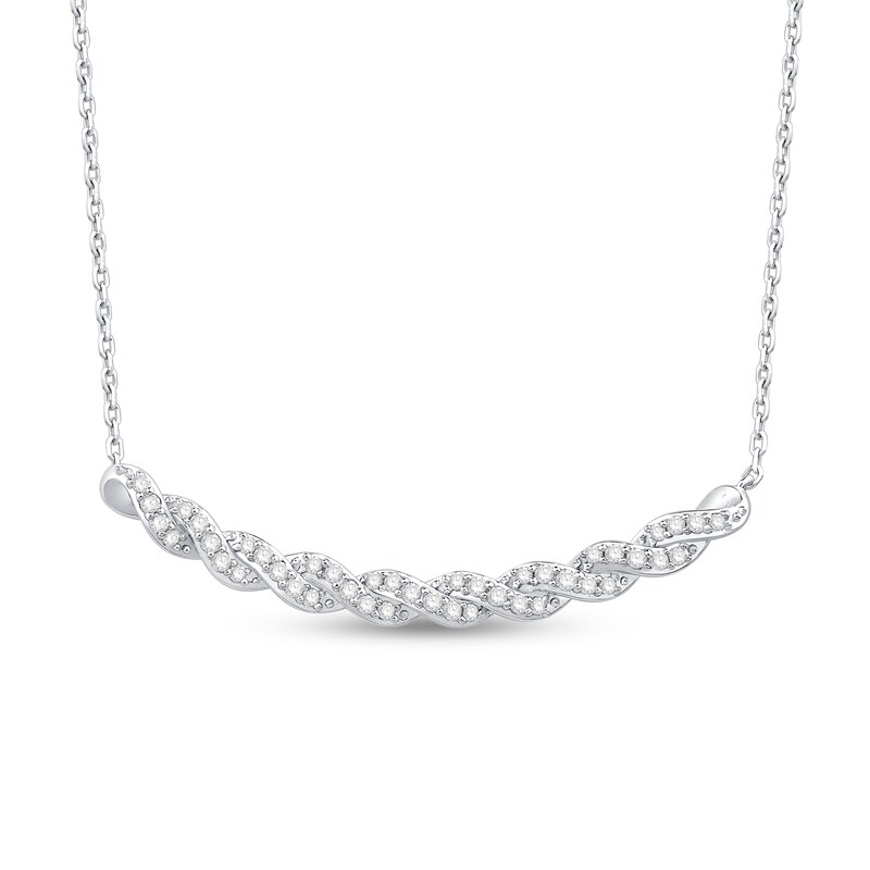 Main Image 1 of 1/4 CT. T.W. Diamond Twist Curved Bar Necklace in 10K White Gold
