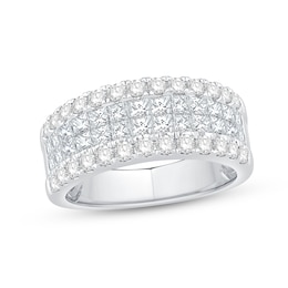 2 CT. T.W. Princess-Cut and Round Diamond Multi-Row Anniversary Band in 14K White Gold