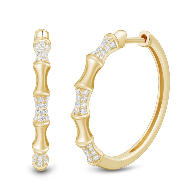 Main Image 1 of 1/3 CT. T.W. Diamond Bamboo Hoop Earrings in Sterling Silver with 14K Gold Plate