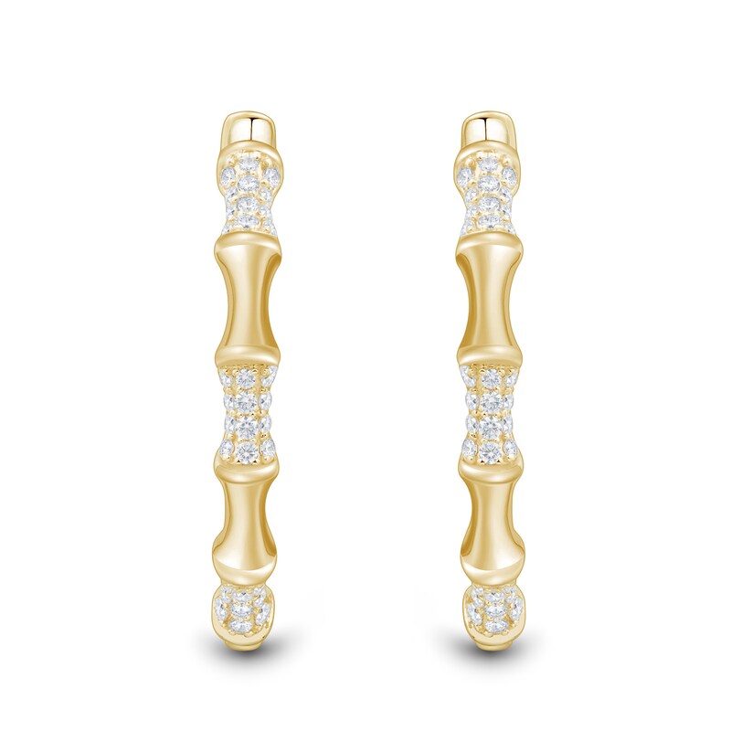 Main Image 2 of 1/3 CT. T.W. Diamond Bamboo Hoop Earrings in Sterling Silver with 14K Gold Plate