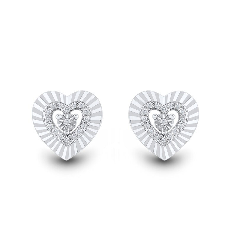 Main Image 2 of 1/20 CT. T.W. Diamond Sunburst Heart Stud Earrings in Sterling Silver