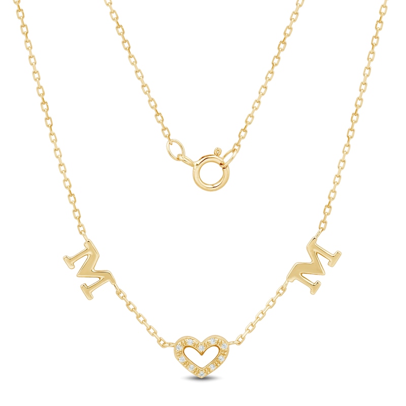Main Image 1 of Diamond Accent “MOM” Heart Station Necklace in Sterling Silver with 14K Gold Plate