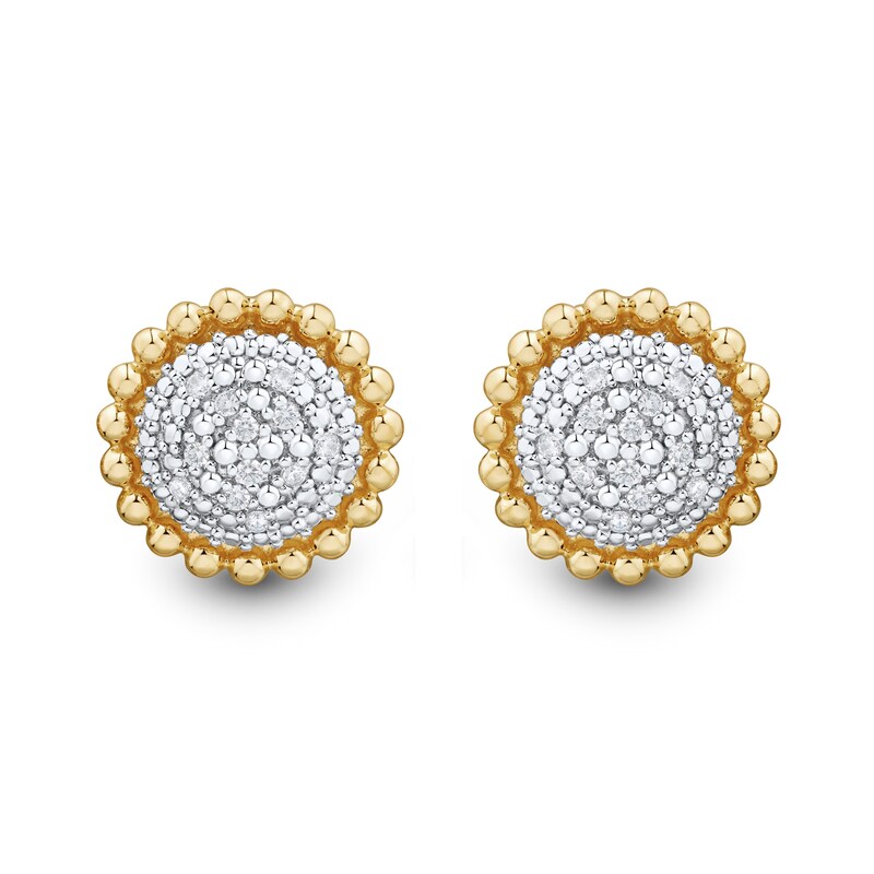 Main Image 2 of 1/10 CT. T.W. Multi-Diamond Beaded Frame Stud Earrings in Sterling Silver with 14K Gold Plate