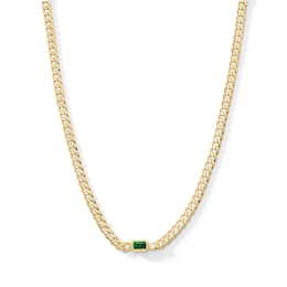 Emerald-Cut Emerald Solitaire Curb Chain Necklace in Sterling Silver with 18K Gold Plate