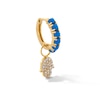 Thumbnail Image 1 of Turquoise and 1/20 CT. T.W. Lab-Grown Diamond Hamsa Dangle Single Hoop Earring in 14K Gold