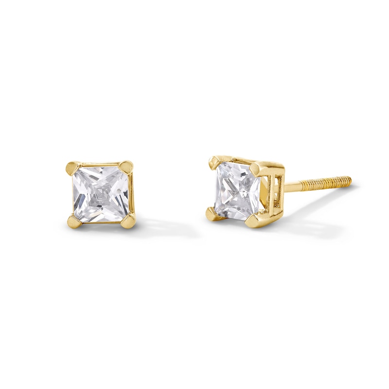 Main Image 1 of 3/4 CT. T.W. Princess-Cut Certified Lab-Grown Diamond Solitaire Stud Earrings in 14K Gold (F/SI2)
