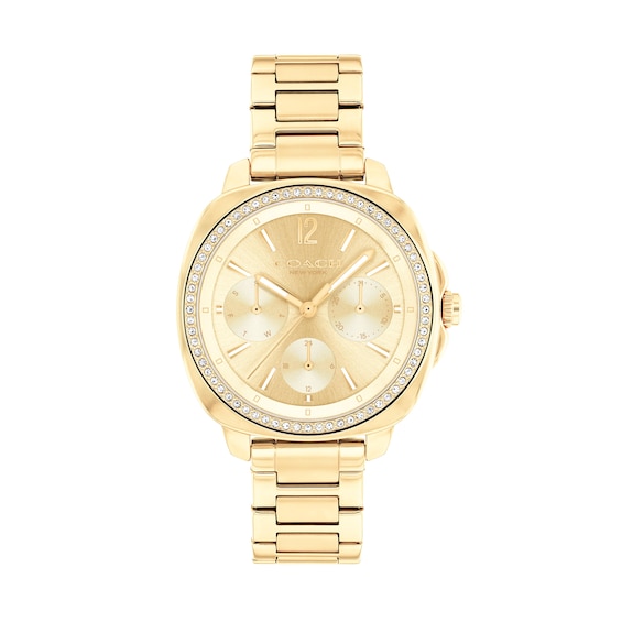 Ladies’ Coach Kitt Crystal Accent Gold-Tone IP Chronograph Watch with Gold-Tone Dial (Model: 14504393)