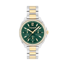 Ladies’ Coach Kitt Crystal Accent Two-Tone IP Chronograph Watch with Green Dial (Model: 14504394)