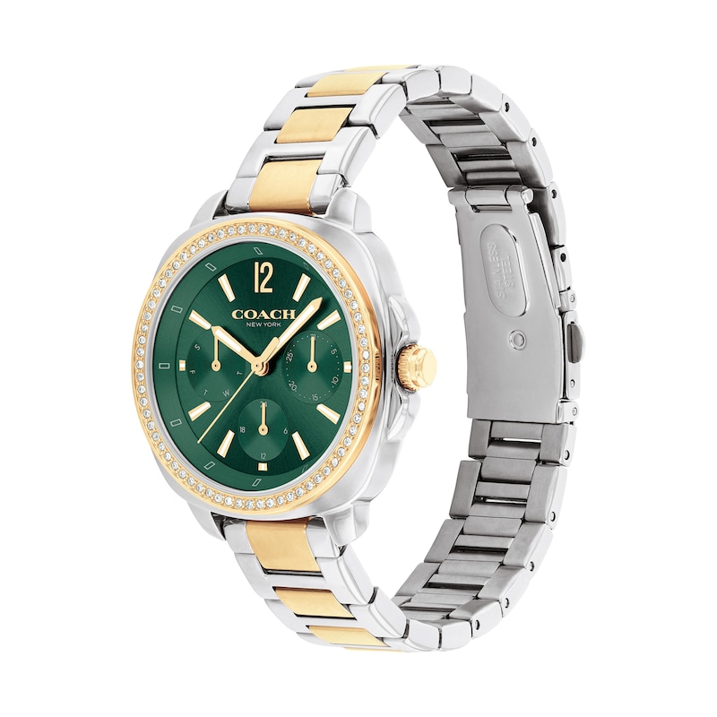 Main Image 2 of Ladies’ Coach Kitt Crystal Accent Two-Tone IP Chronograph Watch with Green Dial (Model: 14504394)
