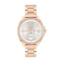 Ladies’ Coach Kitt Crystal Accent Rose-Tone IP Chronograph Watch with Grey Dial (Model: 14504395)