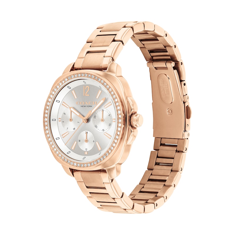 Main Image 2 of Ladies’ Coach Kitt Crystal Accent Rose-Tone IP Chronograph Watch with Grey Dial (Model: 14504395)