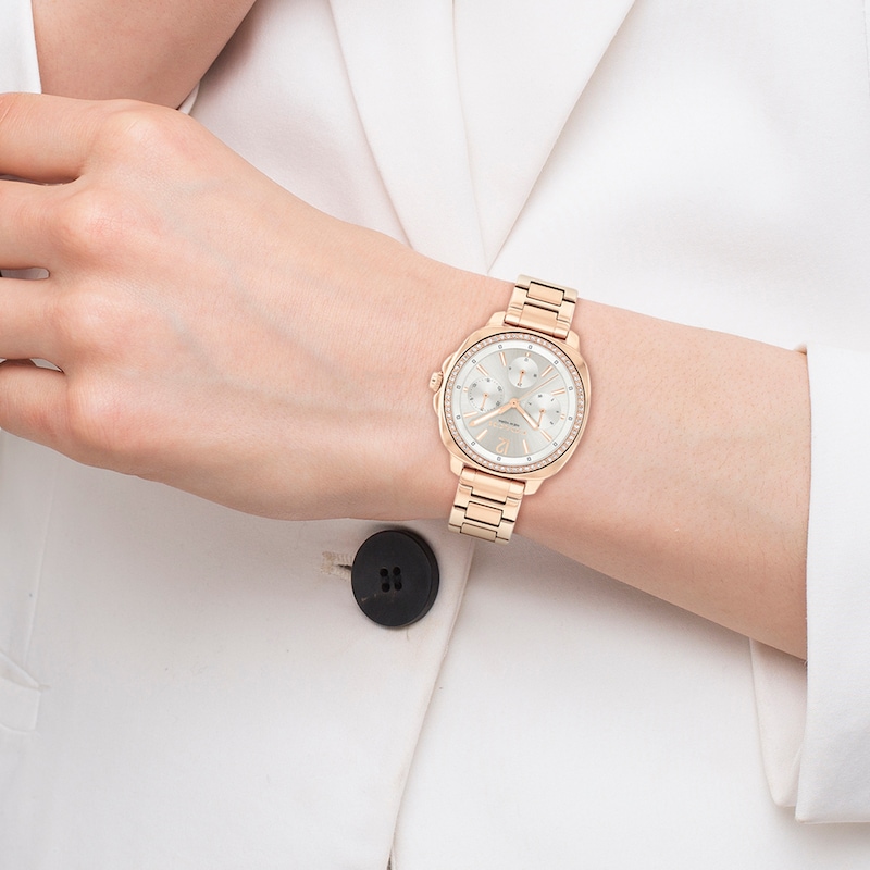 Main Image 4 of Ladies’ Coach Kitt Crystal Accent Rose-Tone IP Chronograph Watch with Grey Dial (Model: 14504395)