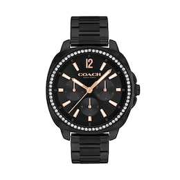 Ladies’ Coach Kitt Crystal Accent Black IP Chronograph Watch with Black Dial (Model: 14504396)