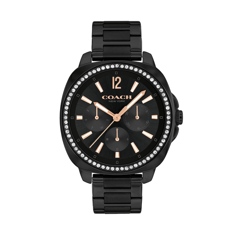 Main Image 1 of Ladies’ Coach Kitt Crystal Accent Black IP Chronograph Watch with Black Dial (Model: 14504396)