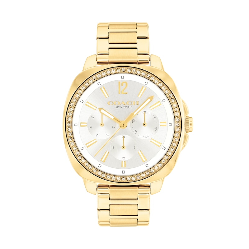 Main Image 1 of Ladies’ Coach Kitt Crystal Accent Gold-Tone IP Chronograph Watch with Silver-Tone Dial (Model: 14504397)