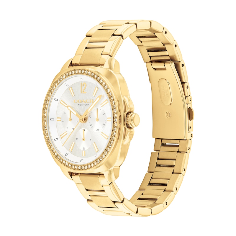 Main Image 2 of Ladies’ Coach Kitt Crystal Accent Gold-Tone IP Chronograph Watch with Silver-Tone Dial (Model: 14504397)