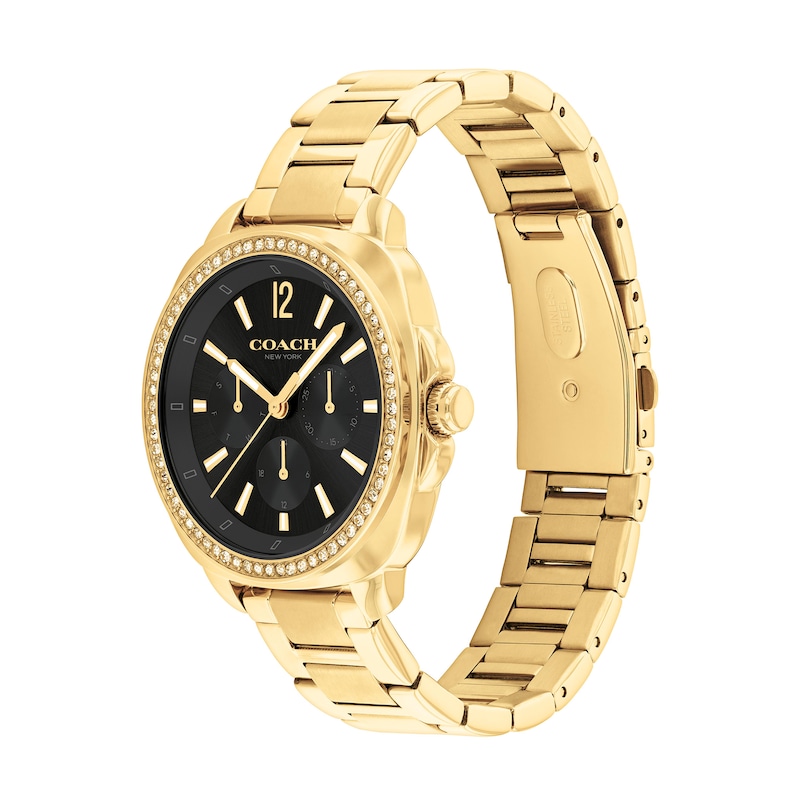 Main Image 2 of Ladies’ Coach Kitt Crystal Accent Gold-Tone IP Chronograph Watch with Black Dial (Model: 14504398)