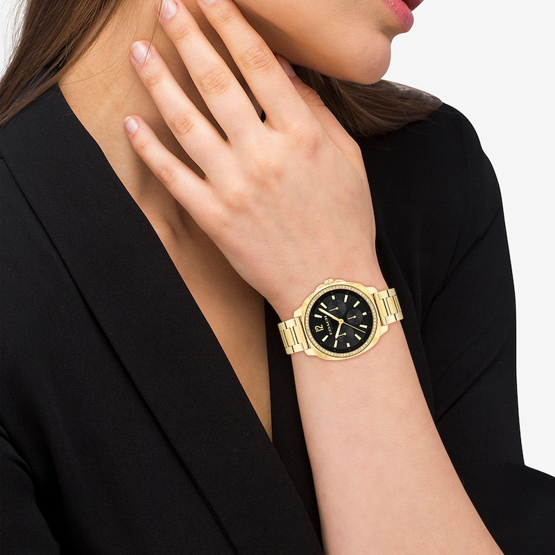 Main Image 4 of Ladies’ Coach Kitt Crystal Accent Gold-Tone IP Chronograph Watch with Black Dial (Model: 14504398)