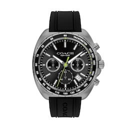 Men’s Coach Charter Grey IP Black Silicone Strap Chronograph Watch with Black Dial (Model: 14602709)