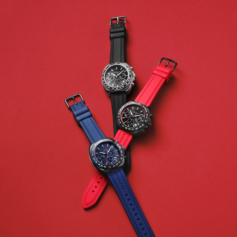 Main Image 5 of Men’s Coach Charter Grey IP Black Silicone Strap Chronograph Watch with Black Dial (Model: 14602709)