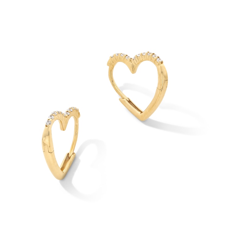 Main Image 1 of 1/10 CT. T.W. Diamond Tilted Heart Hoop Earrings in 10K Gold