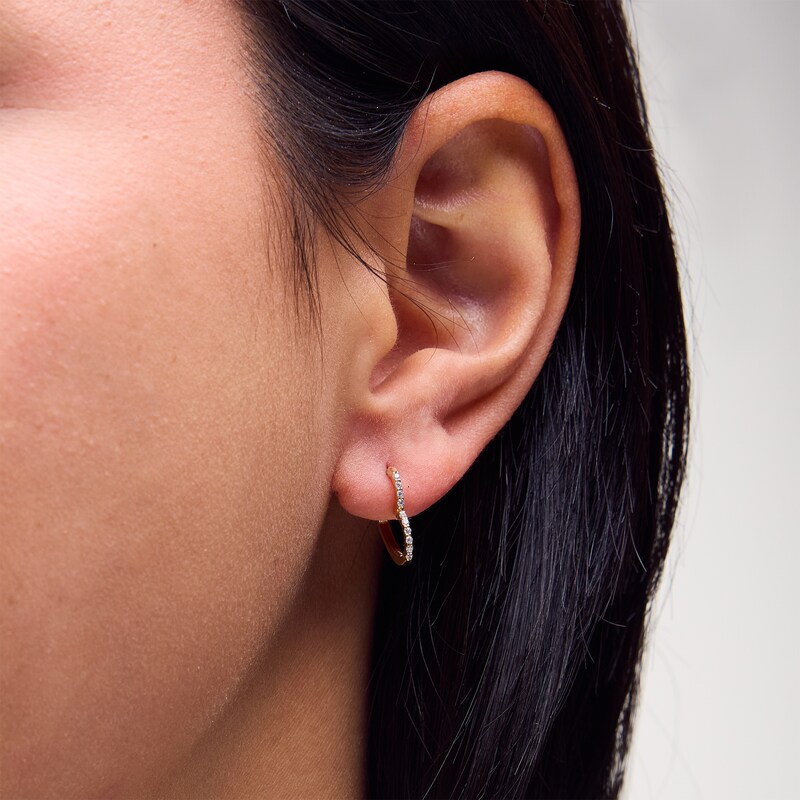 Main Image 2 of 1/10 CT. T.W. Diamond Tilted Heart Hoop Earrings in 10K Gold