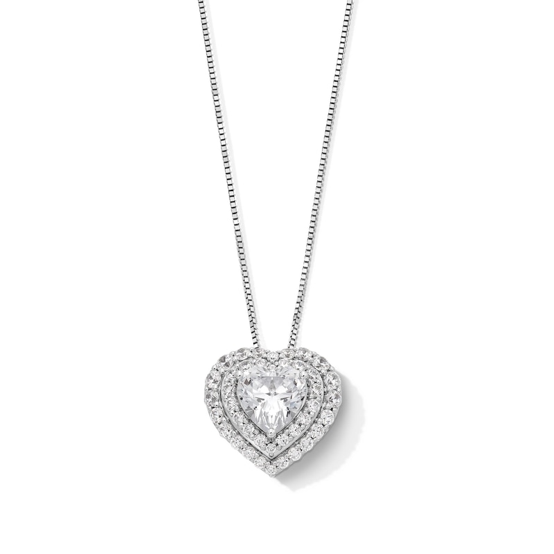 Main Image 1 of 1-1/2 CT. T.W. Certified Lab-Grown Diamond Double Frame Heart Pendant in Sterling Silver (F/SI2)