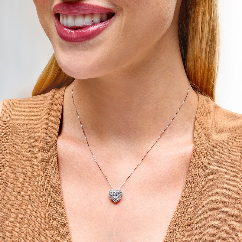 Main Image 2 of 1-1/2 CT. T.W. Certified Lab-Grown Diamond Double Frame Heart Pendant in Sterling Silver (F/SI2)