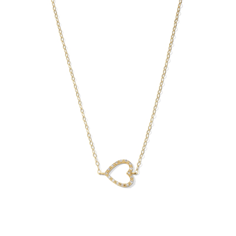 Main Image 1 of 1/20 CT. T.W. Diamond Sideways Heart Necklace in 10K Gold - 16"