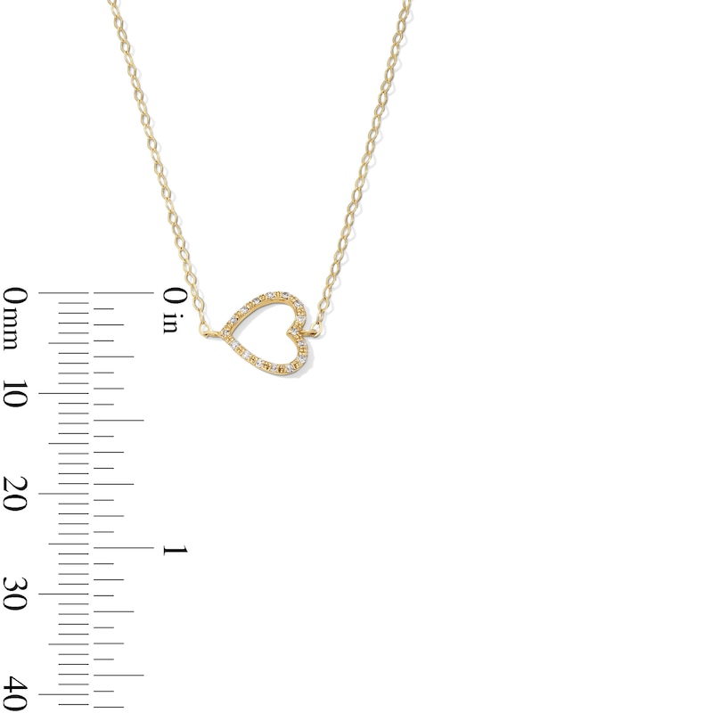 Main Image 3 of 1/20 CT. T.W. Diamond Sideways Heart Necklace in 10K Gold - 16"