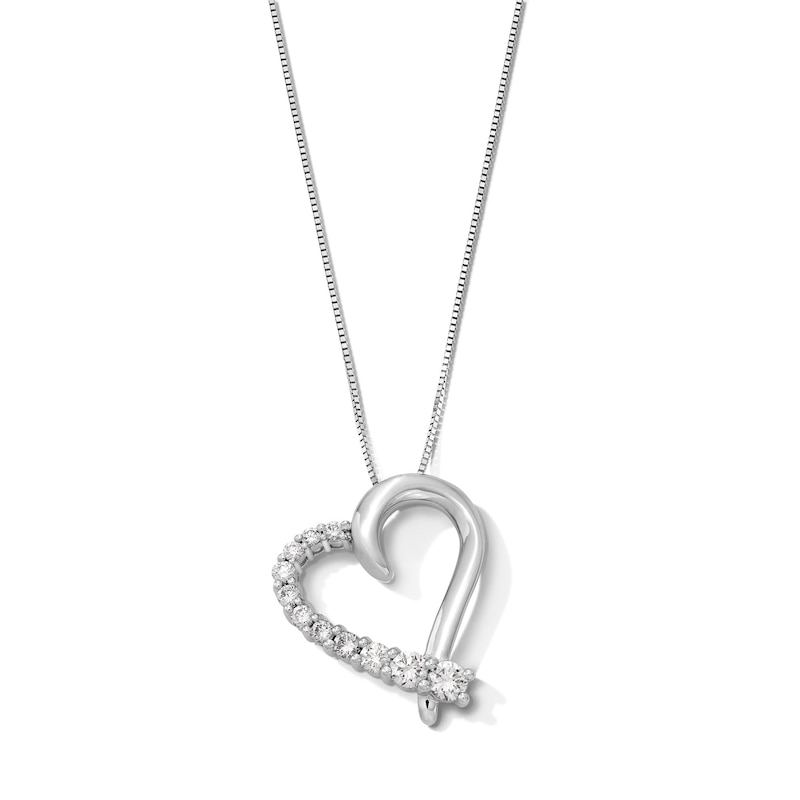 Main Image 1 of 1/2 CT. T.W. Certified Lab-Grown Diamond Tilted Crossover Heart Pendant in Sterling Silver (I/SI2)