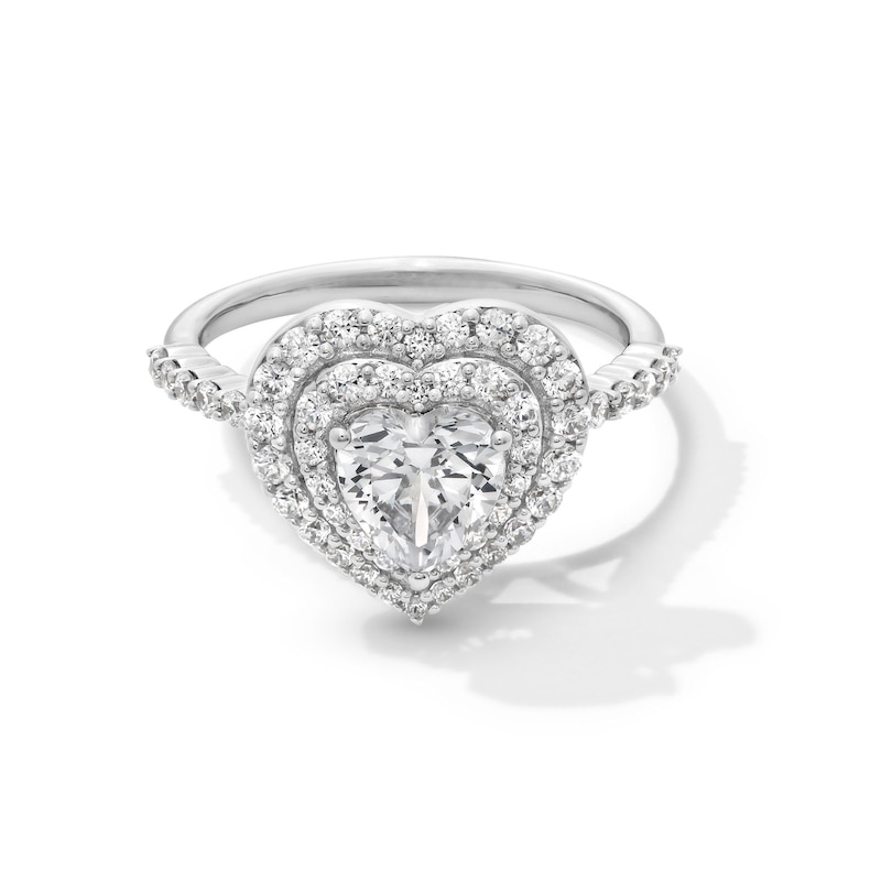 Main Image 1 of 1-3/4 CT. T.W. Certified Lab-Grown Diamond Double Frame Heart Ring in Sterling Silver (F/SI2)