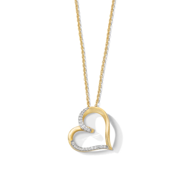 Main Image 1 of 1/10 CT. T.W. Diamond Tilted Heart Pendant in 10K Gold
