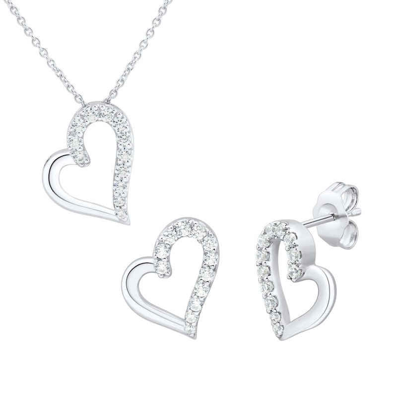Main Image 1 of 3/8 CT. T.W. Certified Lab-Grown Diamond Tilted Heart Pendant and Stud Earrings Set in Sterling Silver (I/SI2)