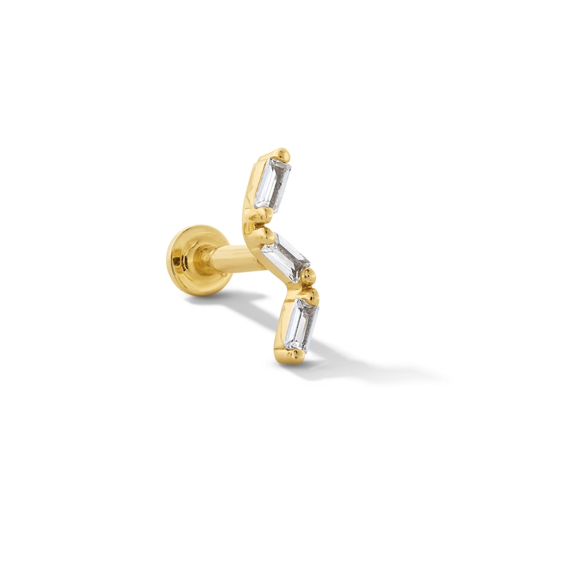 Main Image 1 of 1/20 CT. T.W. Emerald-Cut Lab-Grown Diamond Zigzag Single Cartilage Stud Earring in 14K Gold