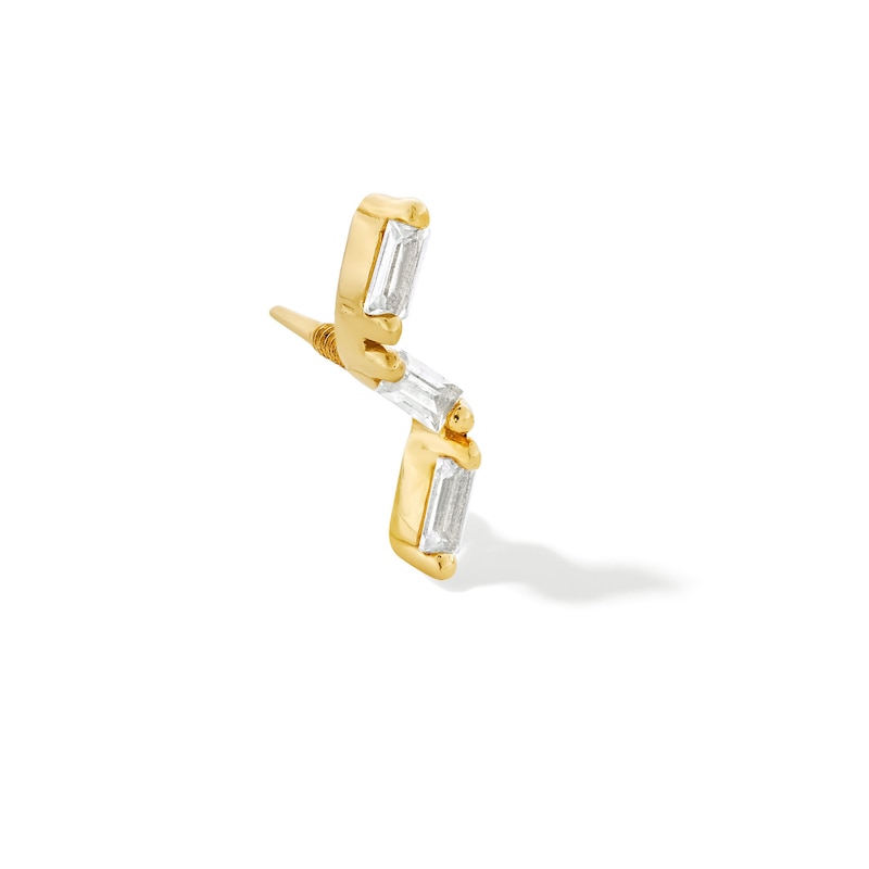 Main Image 3 of 1/20 CT. T.W. Emerald-Cut Lab-Grown Diamond Zigzag Single Cartilage Stud Earring in 14K Gold