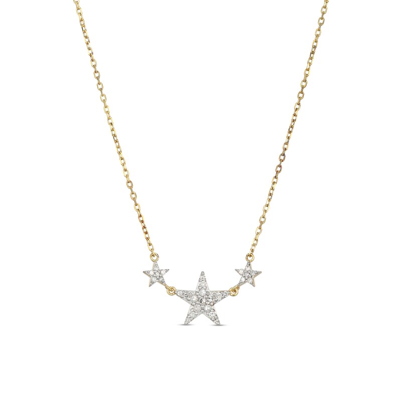 Main Image 1 of 1/5 CT. T.W. Diamond Triple Star Necklace in Sterling Silver with 18K Gold Plate