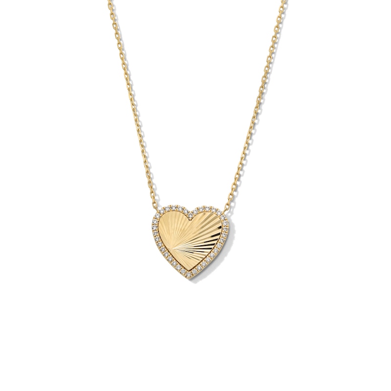 Main Image 1 of 1/6 CT. T.W. Diamond Frame Sunray Heart Necklace in 10K Gold - 17"